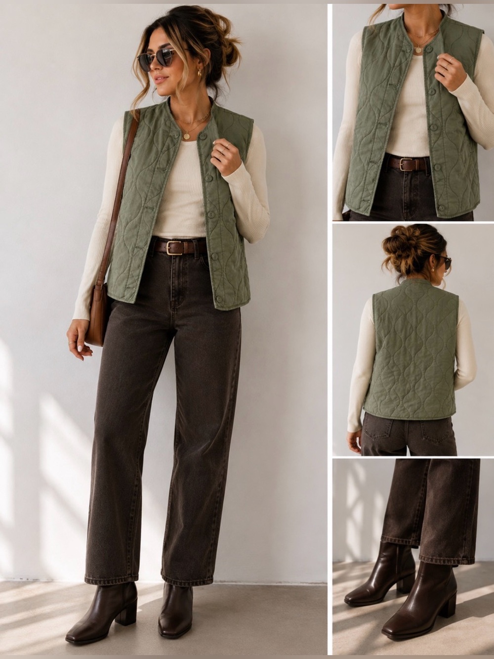 American Eagle Sage Green Quilted Utility Vest Women’s XS